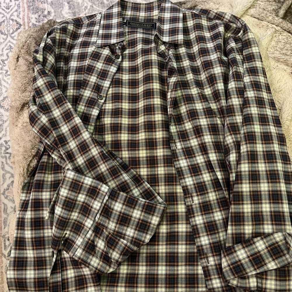 Dsquared Checkered Button Down Collared Shirt Wit… - image 1